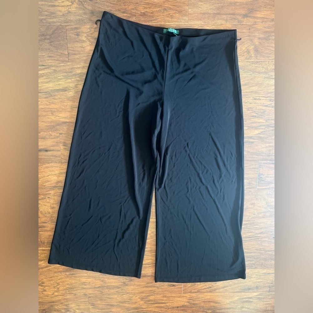 Lauren Ralph Lauren Pull On Black Wide Leg Pants Palazzo Dressy Stretch XL